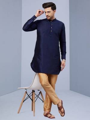 Blue Art Silk Plain Kurta pajama 1