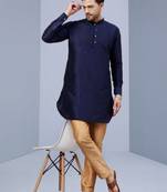 Blue Art Silk Plain Kurta pajama