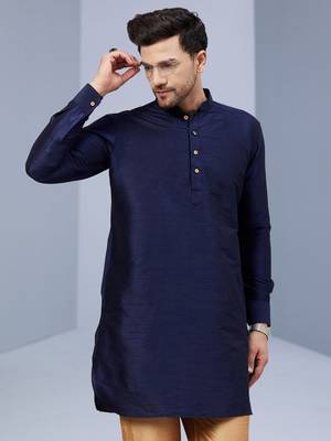 Blue Art Silk Plain Kurta pajama 2