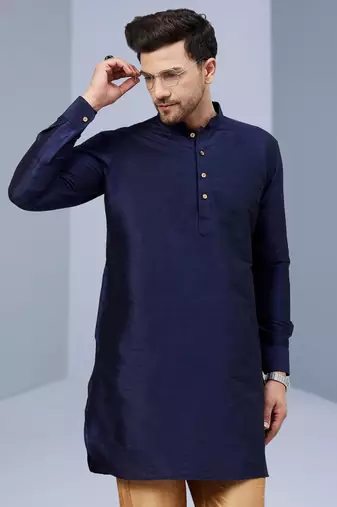 Blue Art Silk Plain Kurta pajama