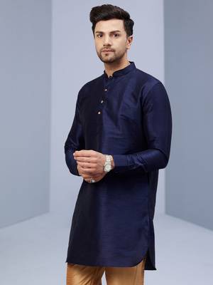 Blue Art Silk Plain Kurta pajama 3