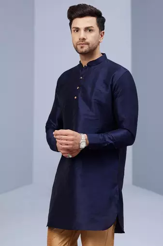 Blue Art Silk Plain Kurta pajama