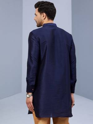 Blue Art Silk Plain Kurta pajama 4