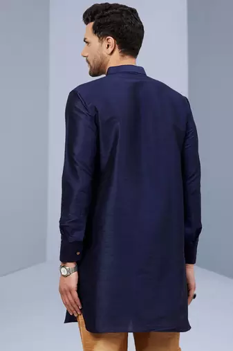 Blue Art Silk Plain Kurta pajama