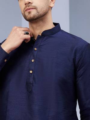 Blue Art Silk Plain Kurta pajama 5
