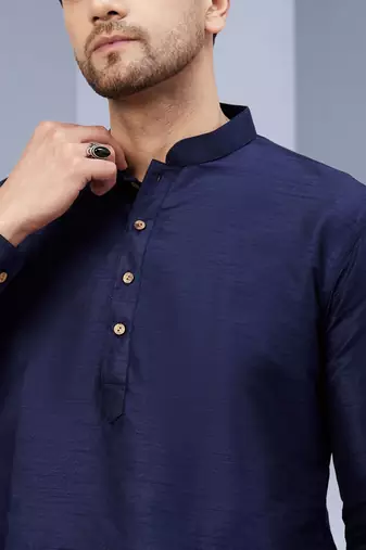 Blue Art Silk Plain Kurta pajama