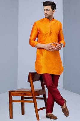 Maroon Art Silk Plain Kurta pajama 1