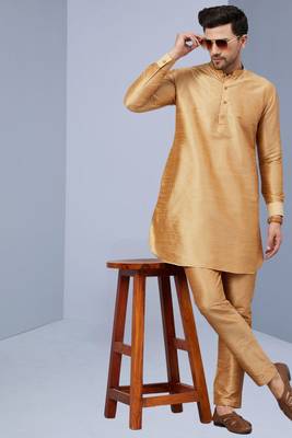 Gold Art Silk Plain Kurta pajama 1