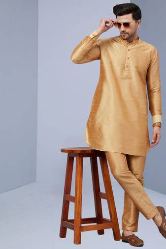 Gold Art Silk Plain Kurta pajama