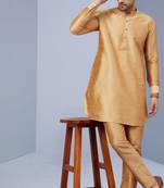 Gold Art Silk Plain Kurta pajama