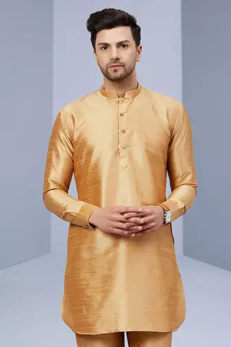 Gold Art Silk Plain Kurta pajama