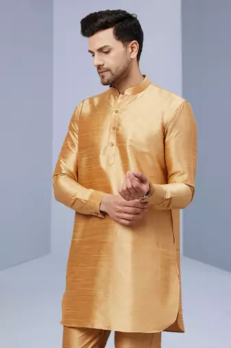Gold Art Silk Plain Kurta pajama