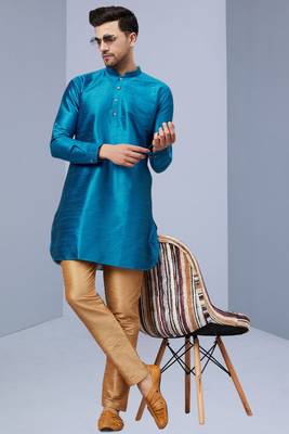 Blue Art Silk Plain Kurta pajama 1
