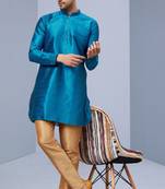 Blue Art Silk Plain Kurta pajama
