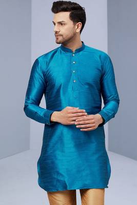Blue Art Silk Plain Kurta pajama 2
