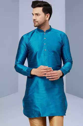 Blue Art Silk Plain Kurta pajama