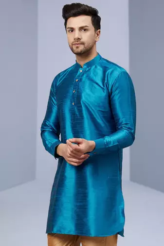 Blue Art Silk Plain Kurta pajama