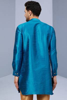 Blue Art Silk Plain Kurta pajama 4