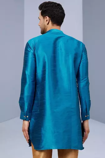 Blue Art Silk Plain Kurta pajama