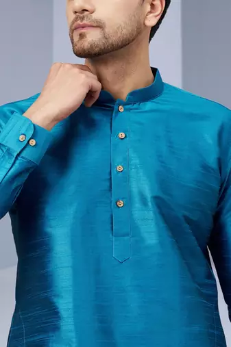 Blue Art Silk Plain Kurta pajama