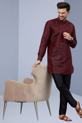 Maroon art silk solid kurta pajama 1