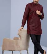 Maroon art silk solid kurta pajama