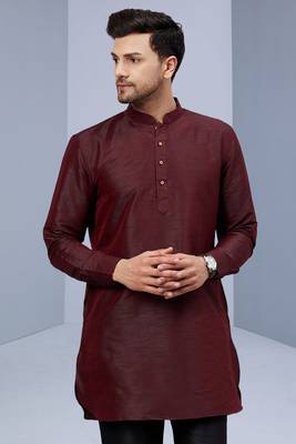 Maroon art silk solid kurta pajama 2