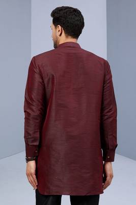 Maroon art silk solid kurta pajama 4