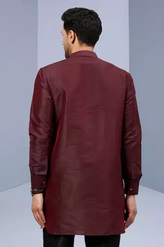 Maroon art silk solid kurta pajama