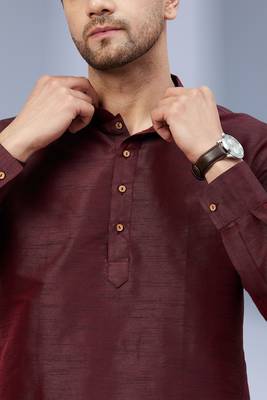 Maroon art silk solid kurta pajama 5