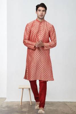 Maroon Art Silk Printed Kurta pajama 1