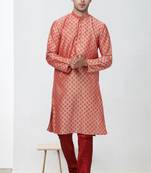 Maroon Art Silk Printed Kurta pajama