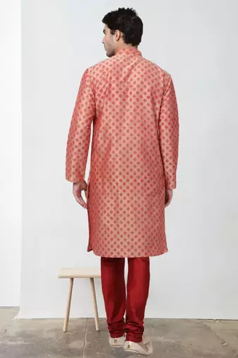 Maroon Art Silk Printed Kurta pajama