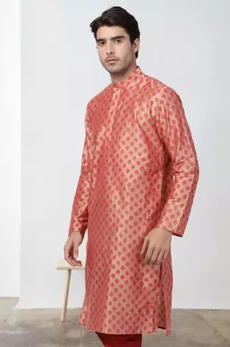 Maroon Art Silk Printed Kurta pajama