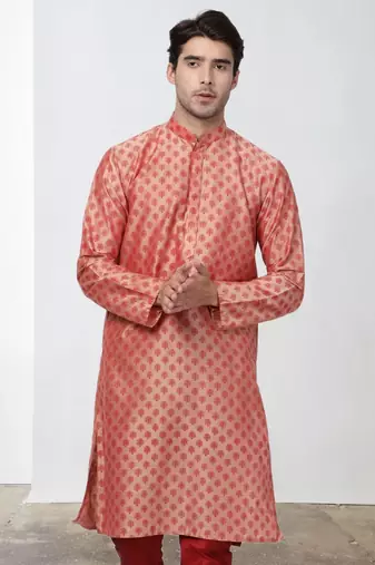Maroon Art Silk Printed Kurta pajama