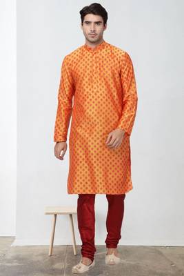 Maroon Art Silk Printed Kurta  pajama 1