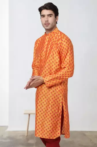 Maroon Art Silk Printed Kurta  pajama