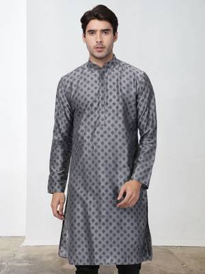 Grey Art Silk Printed Kurta pajama 1