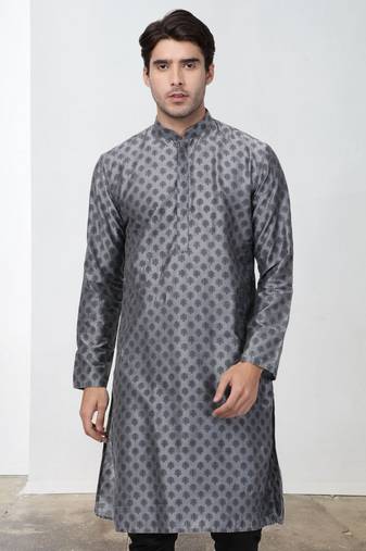 Grey Art Silk Printed Kurta pajama