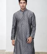 Grey Art Silk Printed Kurta pajama