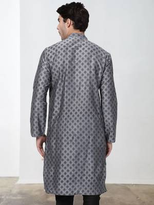 Grey Art Silk Printed Kurta pajama 3