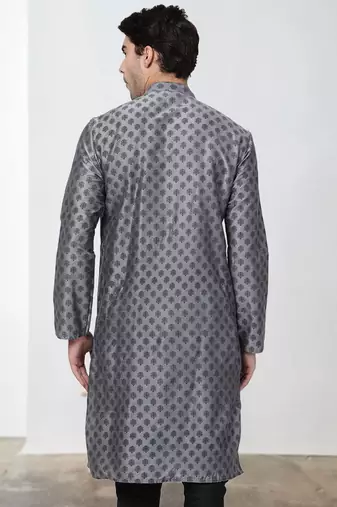 Grey Art Silk Printed Kurta pajama