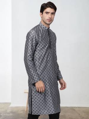 Grey Art Silk Printed Kurta pajama 4