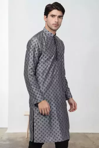Grey Art Silk Printed Kurta pajama