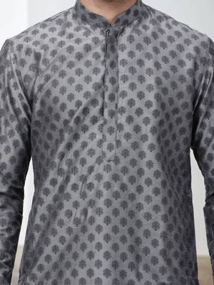 Grey Art Silk Printed Kurta pajama 5