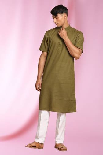 Green Art Silk Plain Kurta pajama