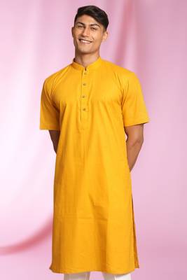 Yellow Art Silk Plain Kurta pajama 1