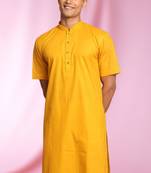 Yellow Art Silk Plain Kurta pajama