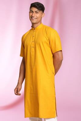 Yellow Art Silk Plain Kurta pajama 2