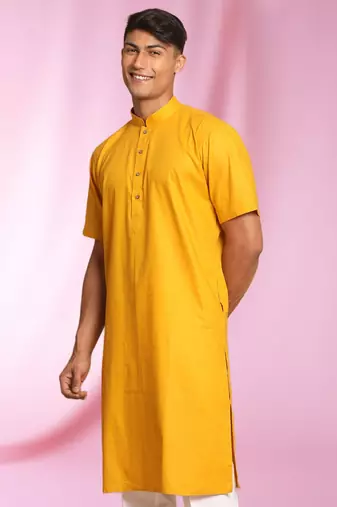 Yellow Art Silk Plain Kurta pajama